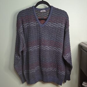 Vintage Cooper Navy Multicolor V-Neck Sweater Sz Xl